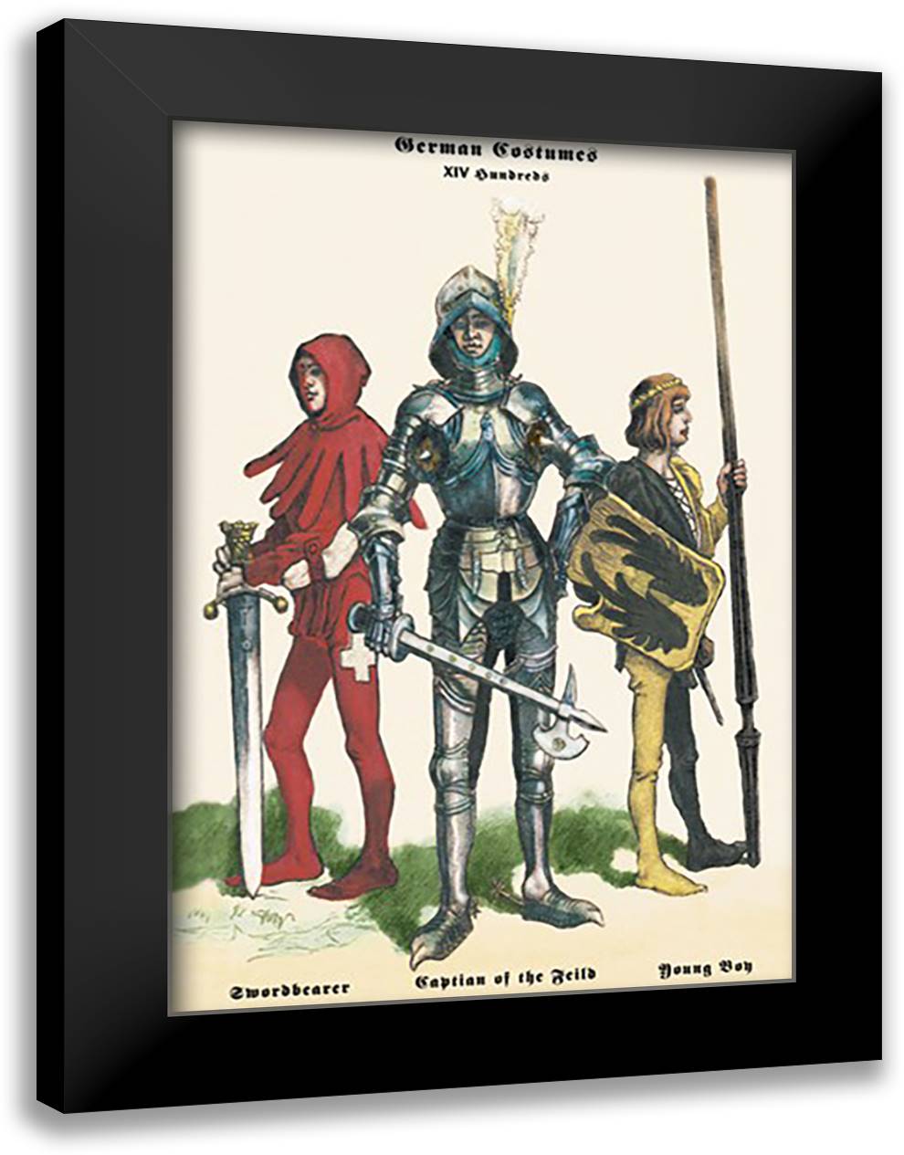 German Costumes: Sword Bearer, Captain of the Field and Young Boy 16x22 Black Modern Wood Framed Art Print Poster