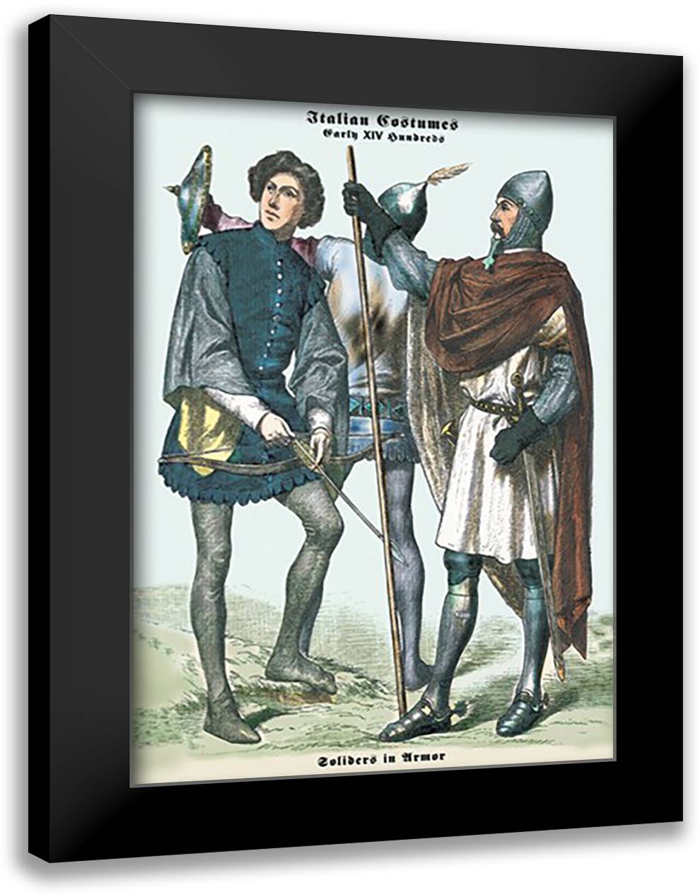 Italian Costumes: Soldiers in Armor 16x22 Black Modern Wood Framed Art Print Poster