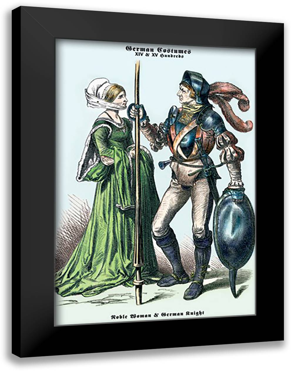 German Costume: Noble Woman and German Knight II 16x22 Black Modern Wood Framed Art Print Poster