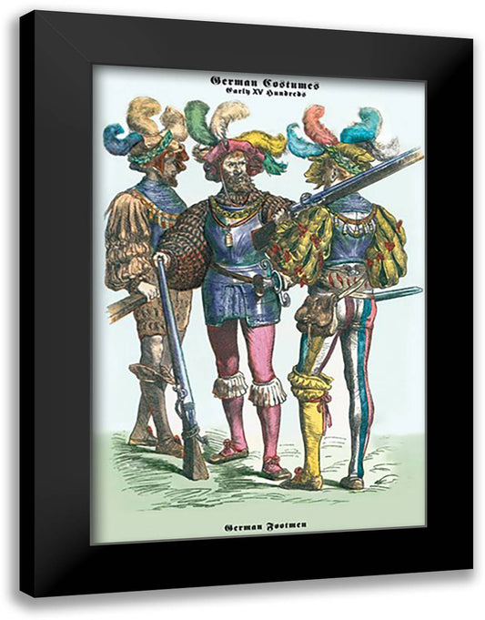 German Costumes: German Footmen 16x22 Black Modern Wood Framed Art Print Poster