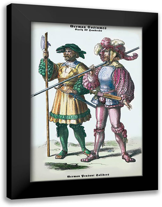 German Costumes: German Peasant Soldiers 16x22 Black Modern Wood Framed Art Print Poster