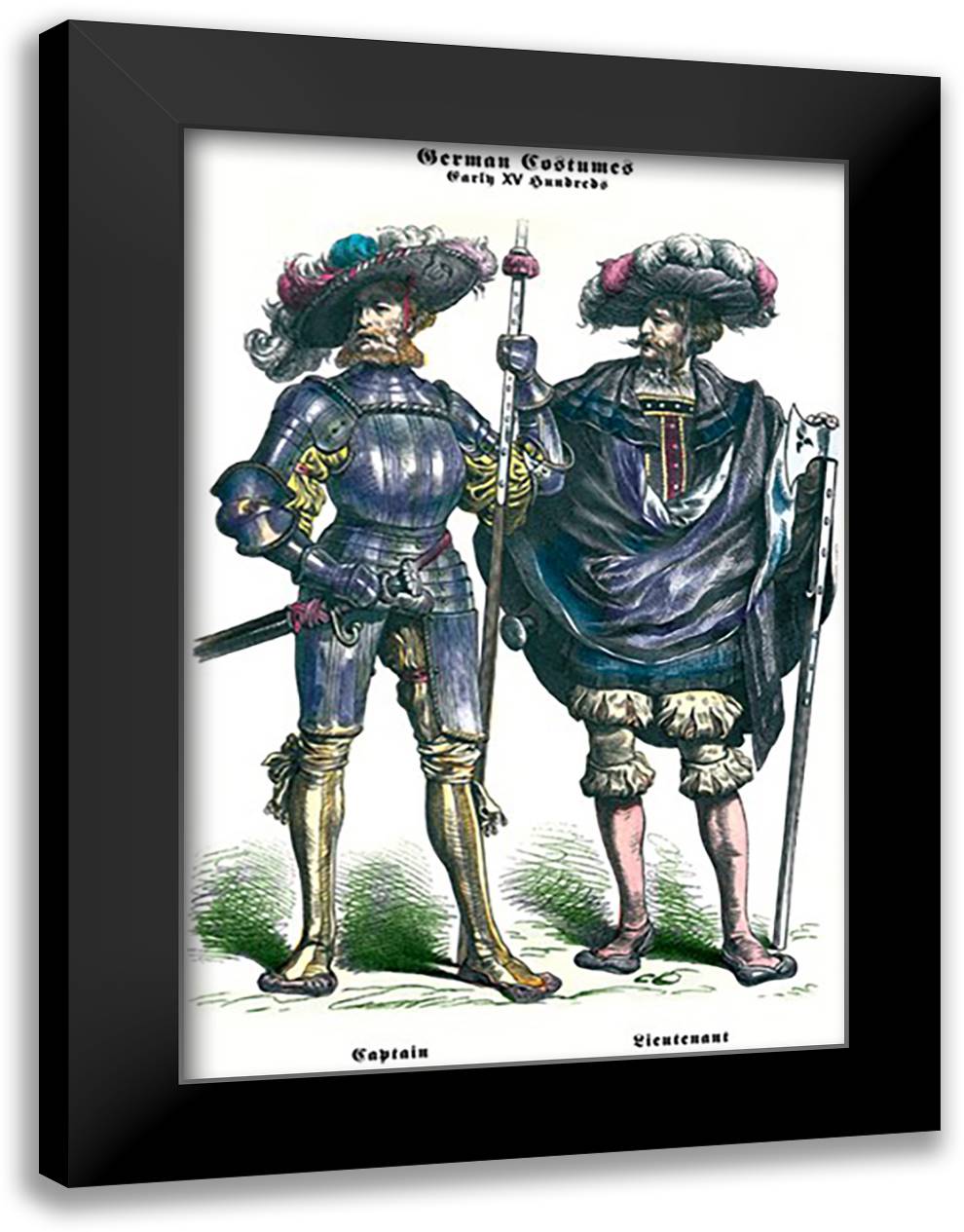German Costumes: Captain and Lieutenant 16x22 Black Modern Wood Framed Art Print Poster