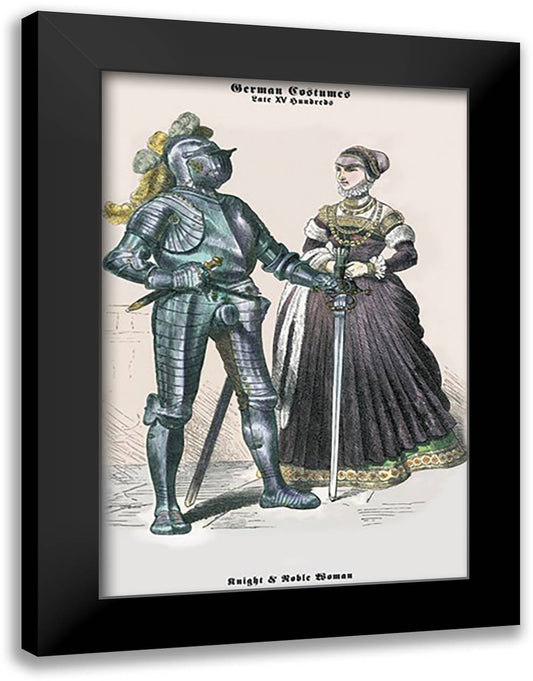 German Costumes: Knight with Sword and Noble Woman 16x22 Black Modern Wood Framed Art Print Poster