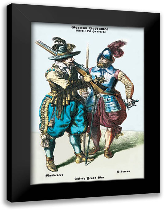 German Costumes: Thirty Years War: Musketeer 16x22 Black Modern Wood Framed Art Print Poster
