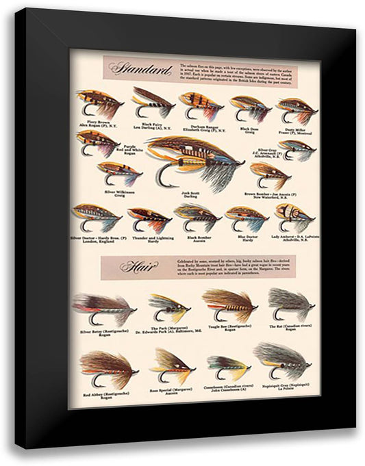 Fly-Fishing Lures: Standard and Hair 16x22 Black Modern Wood Framed Art Print Poster
