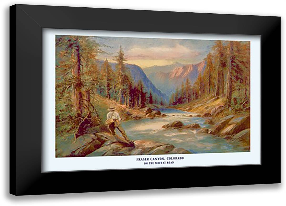 Fishing Fraser Canyon, Colorado 22x16 Black Modern Wood Framed Art Print Poster