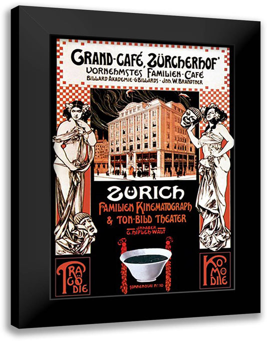 Grand-Caf, Zurcherhof: Distinguished Family Caf and Theater 16x22 Black Modern Wood Framed Art Print Poster