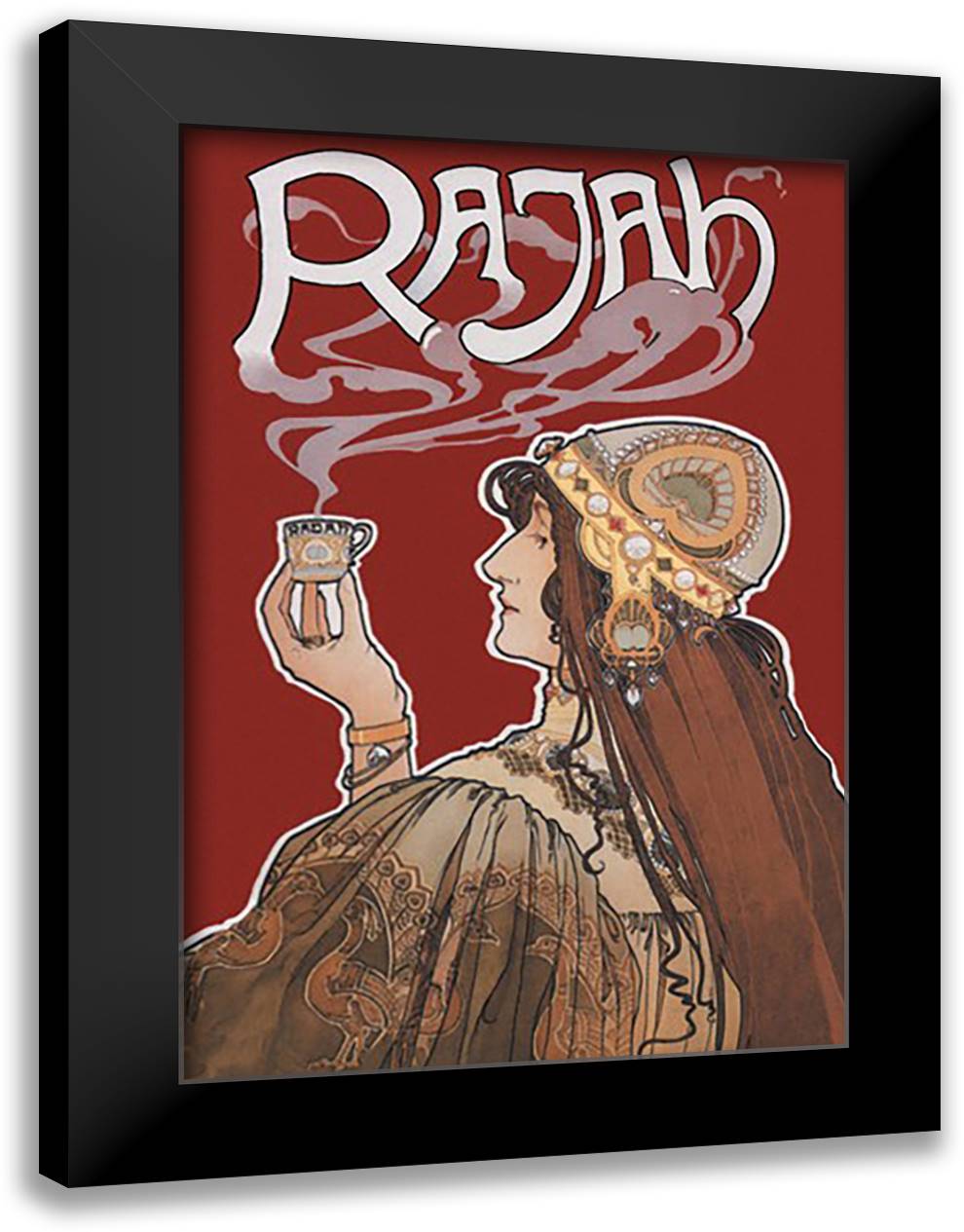 Rajah Coffee 16x22 Black Modern Wood Framed Art Print Poster by Meunier, Henri