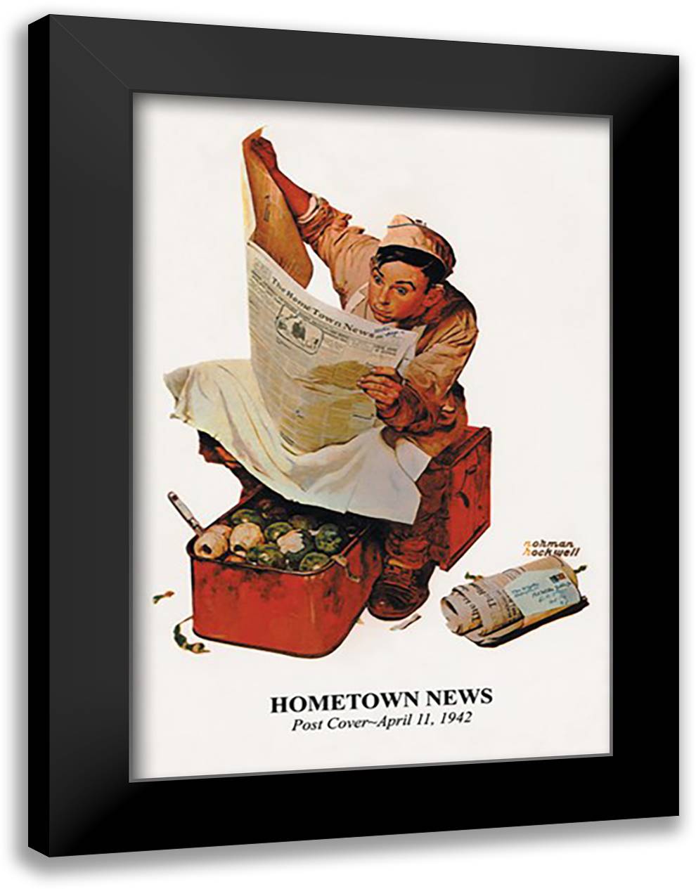 Home Town News 16x22 Black Modern Wood Framed Art Print Poster by Rockwell, Norman