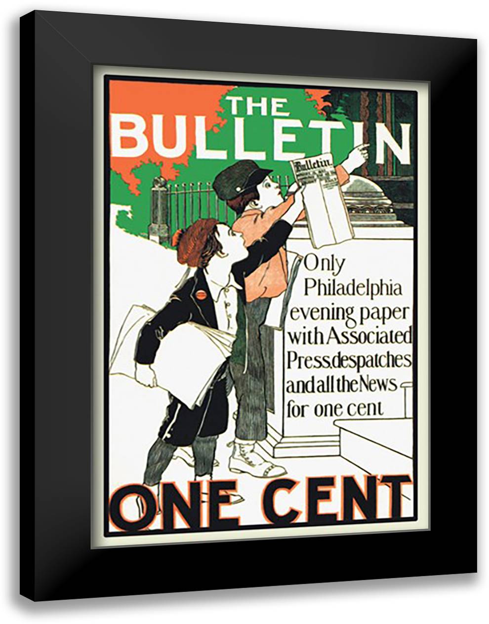 Bulletin - One Cent 16x22 Black Modern Wood Framed Art Print Poster