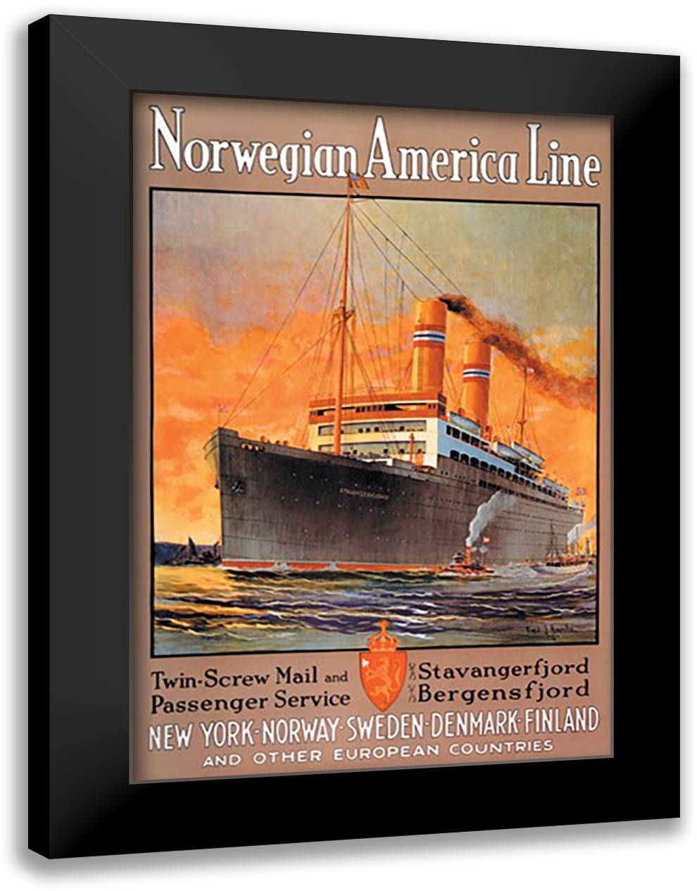 Norwegian-America Cruise Line 16x22 Black Modern Wood Framed Art Print Poster