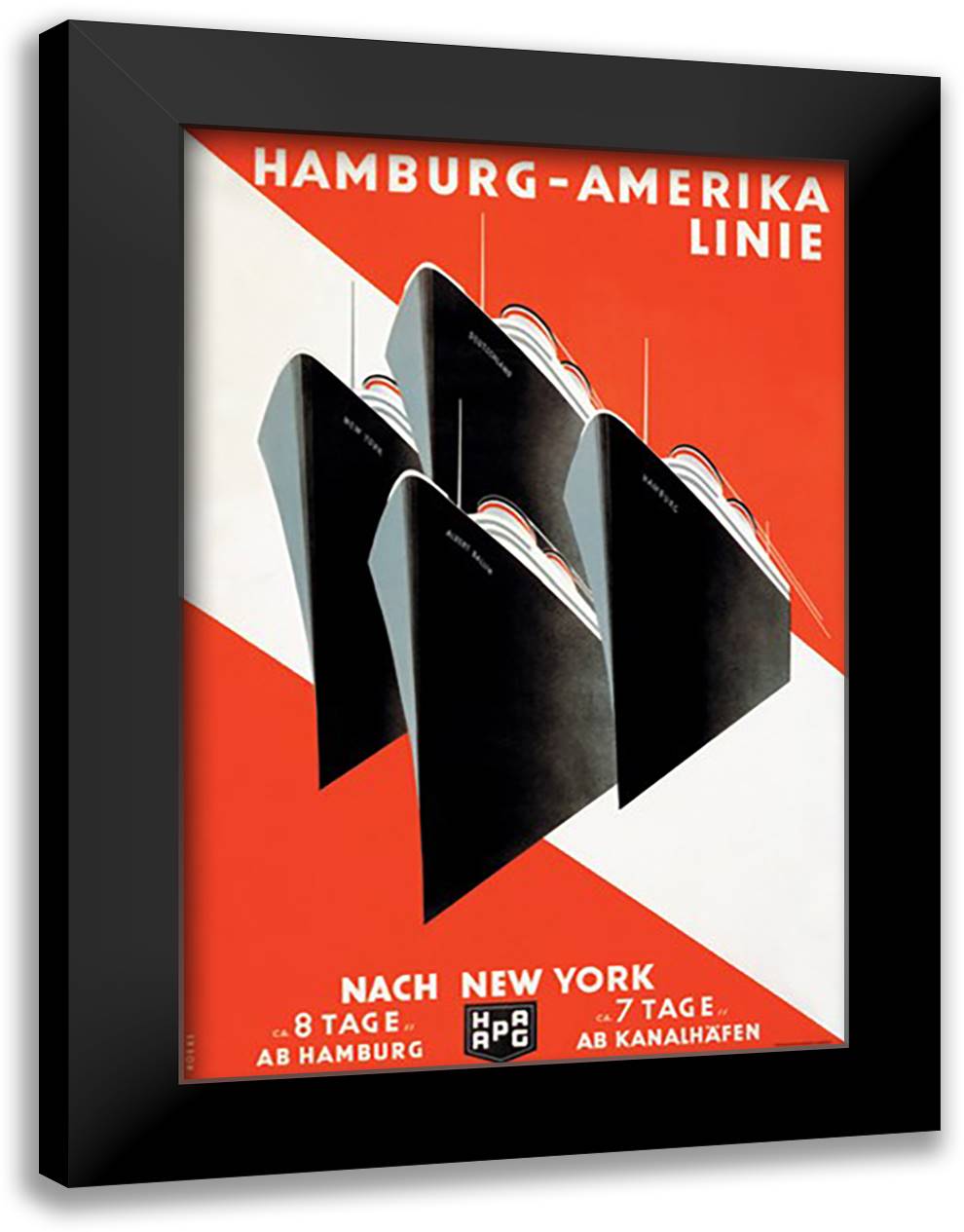 Hamburg-Amerika Cruise Line 16x22 Black Modern Wood Framed Art Print Poster by Koeke