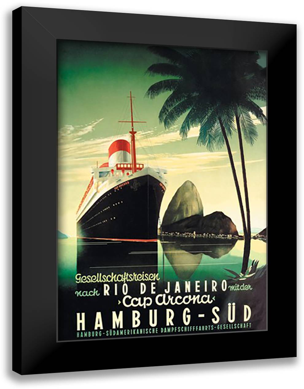 Hamburg to Rio de Janeiro on the Cap Arcona Steamship 16x22 Black Modern Wood Framed Art Print Poster