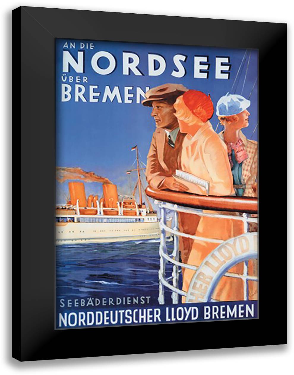 Cruise to the North Sea via Bremen 16x22 Black Modern Wood Framed Art Print Poster