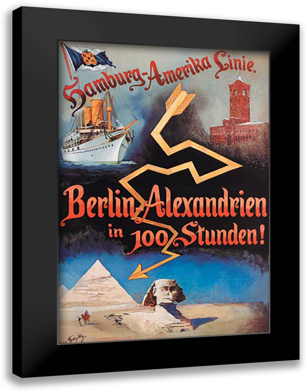 Berlin to Alexandria in 100 Hours on the Hamburg-Amerika Cruise Line 16x22 Black Modern Wood Framed Art Print Poster