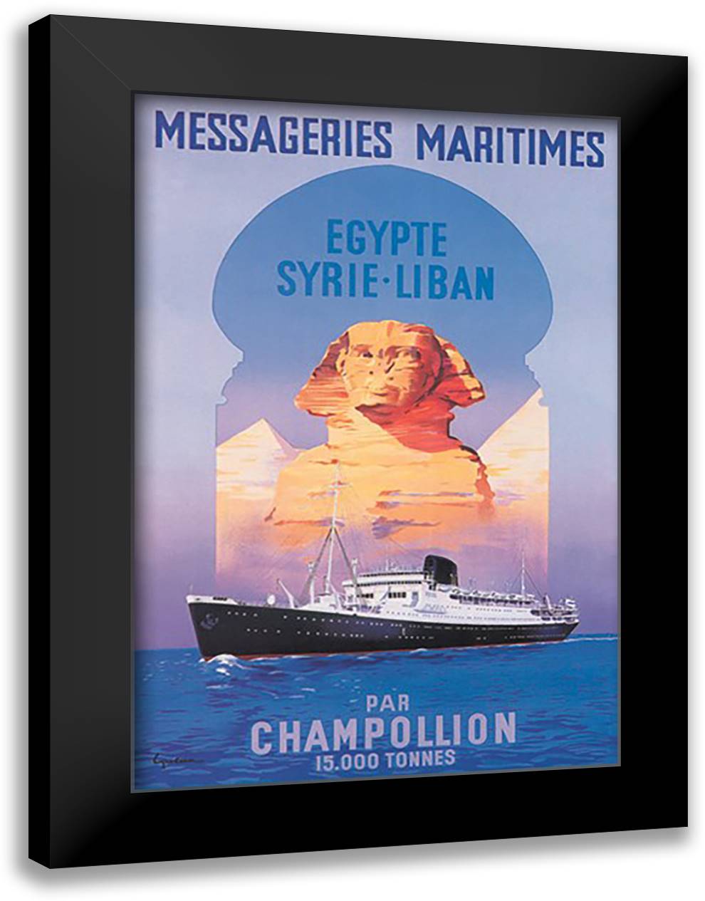 Messageries Maritimes Egypt-Syria-Lebanon Cruise Line 16x22 Black Modern Wood Framed Art Print Poster