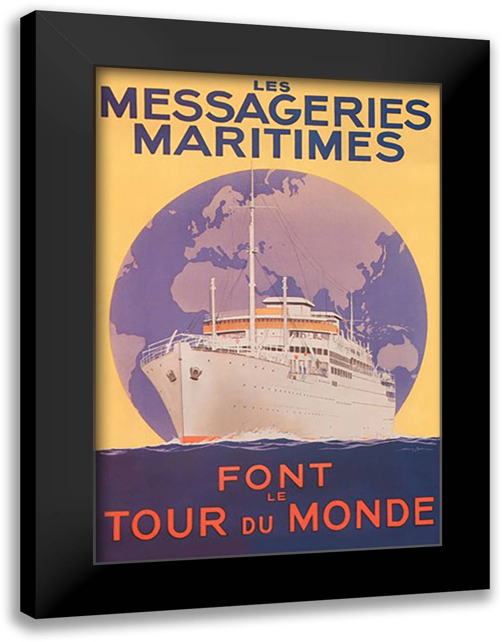 Take a Cruise around the World with Les Messageries Maritimes 16x22 Black Modern Wood Framed Art Print Poster by Hook, Sandy