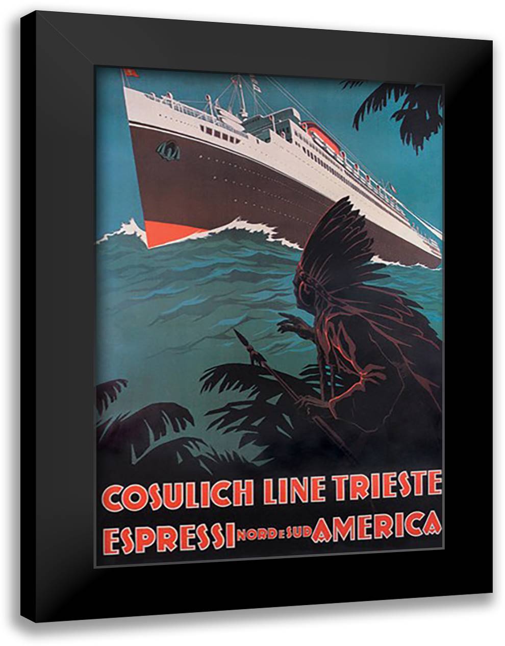 Trieste Cruise Line to North and South America 16x22 Black Modern Wood Framed Art Print Poster by Dondov, A.