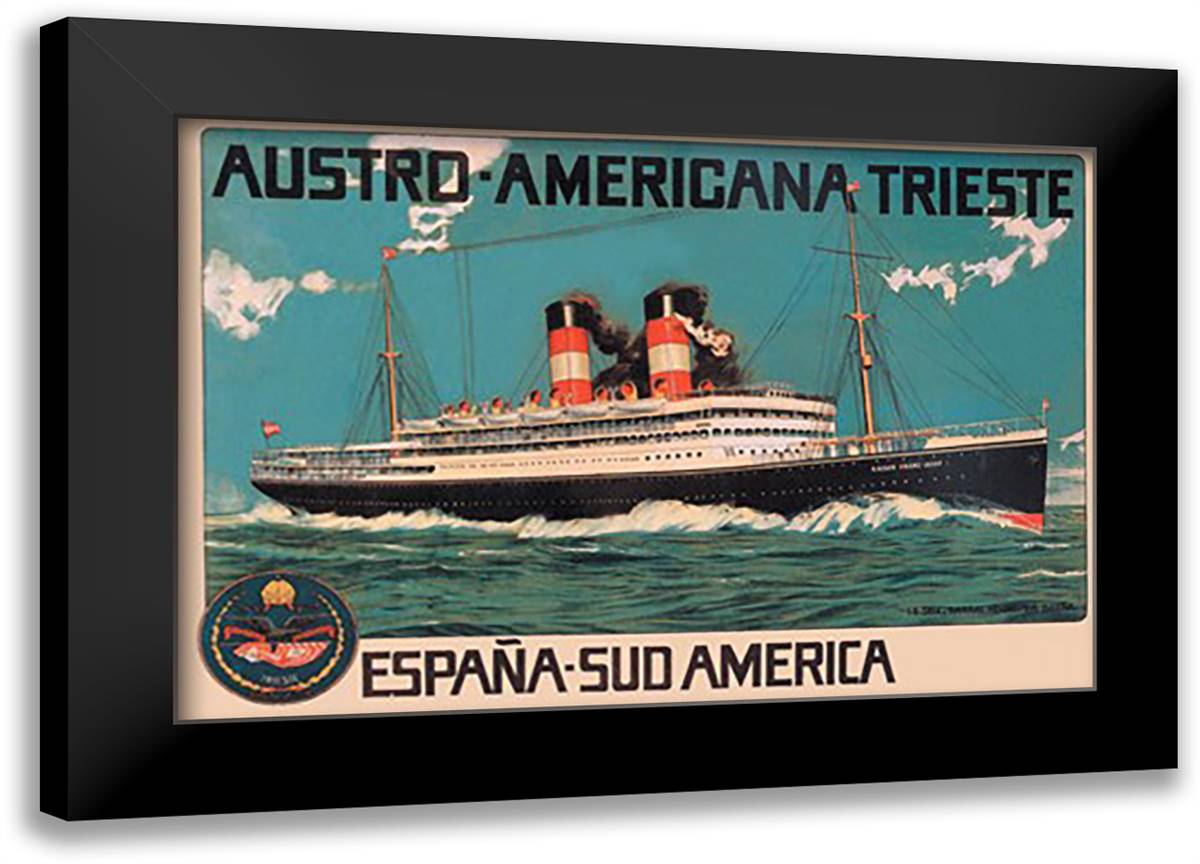 Austro-Americana Trieste Cruise Line 22x16 Black Modern Wood Framed Art Print Poster