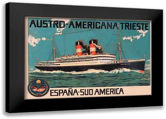 Austro-Americana Trieste Cruise Line 22x16 Black Modern Wood Framed Art Print Poster