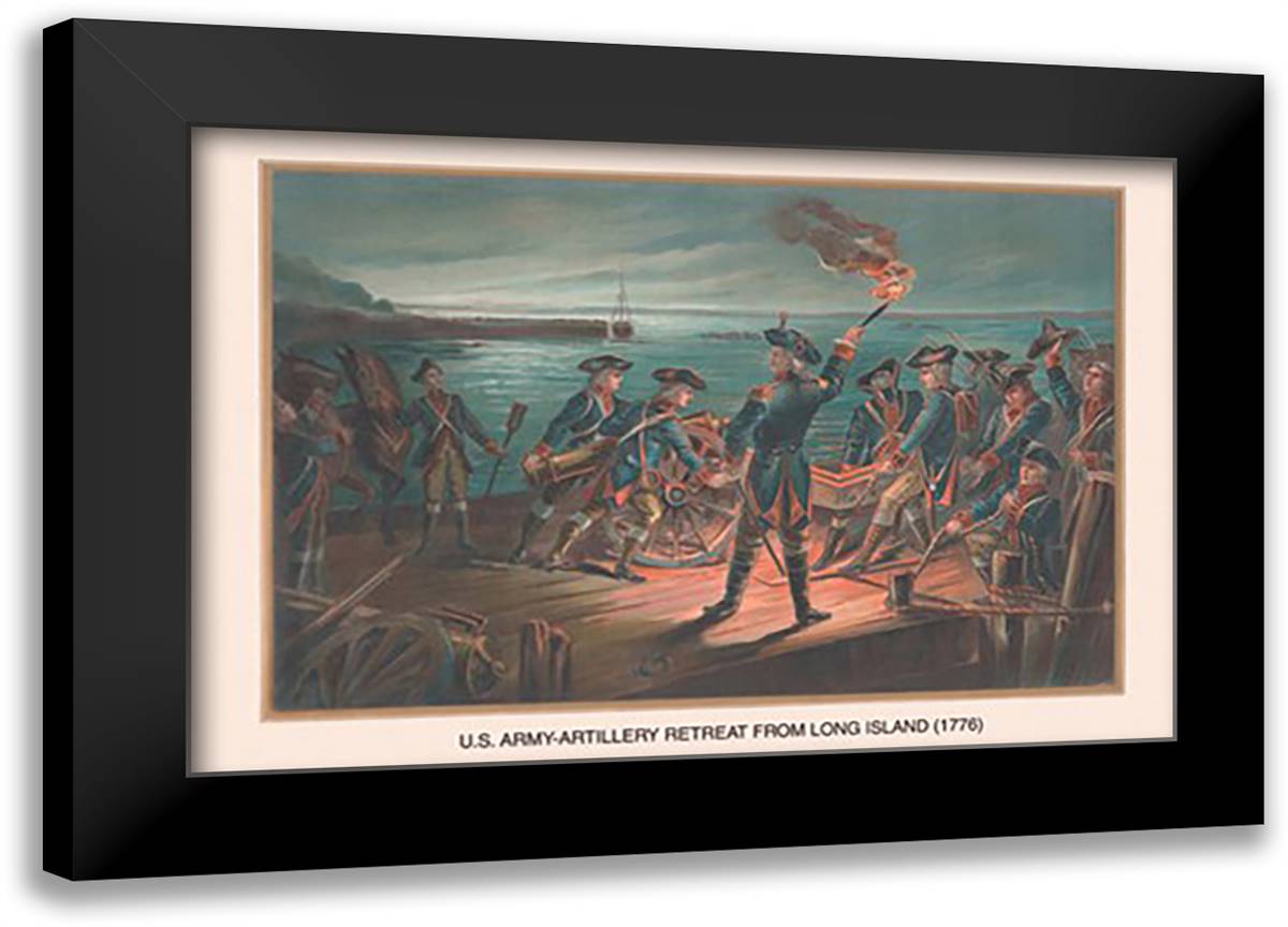 U.S. Army - Artillery Retreat from Long Island, 1776 22x16 Black Modern Wood Framed Art Print Poster by Wagner, Arthur