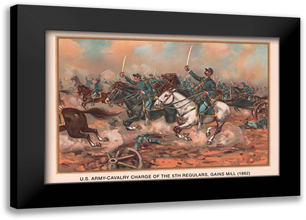 Cavalry Charge of the 5th Regulars, Gaines Mill 1862 22x16 Black Modern Wood Framed Art Print Poster by Wagner, Arthur