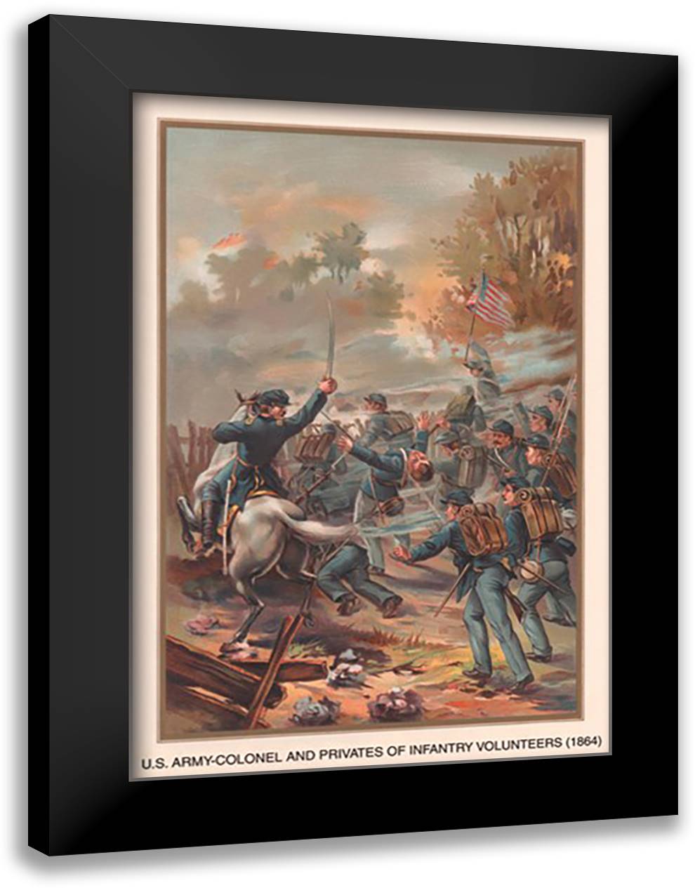 Colonels and Privates of Infantry Volunteers, 1864 16x22 Black Modern Wood Framed Art Print Poster by Wagner, Arthur