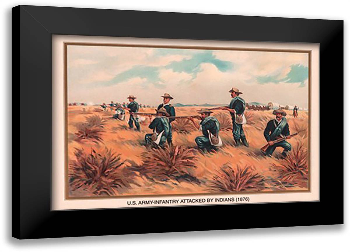 Infantry Attacked by Indians, 1876 22x16 Black Modern Wood Framed Art Print Poster by Wagner, Arthur