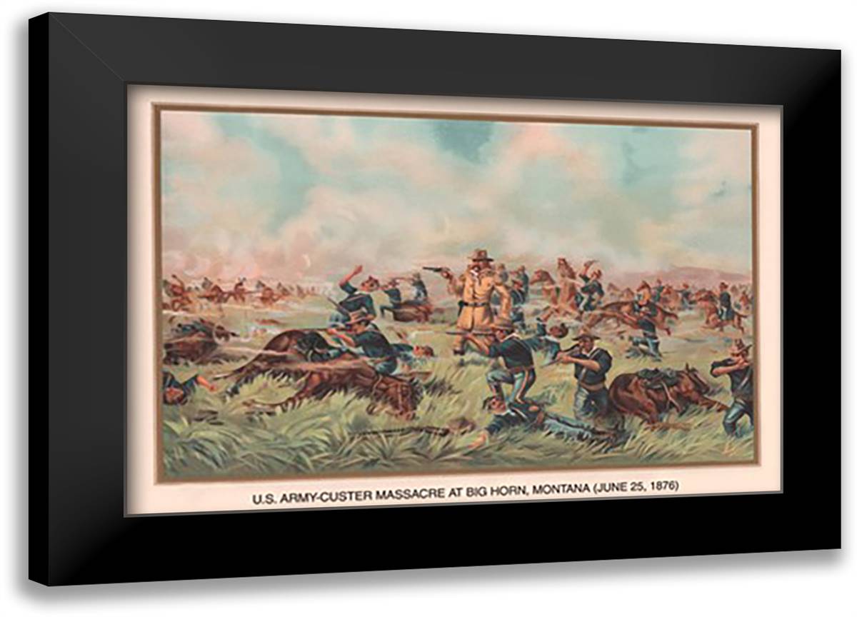 Custer Massacre at Big Horn, Montana - June 25, 1876 22x16 Black Modern Wood Framed Art Print Poster by Wagner, Arthur