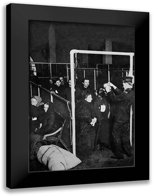 Examining Eyes at Ellis Island 16x22 Black Modern Wood Framed Art Print Poster