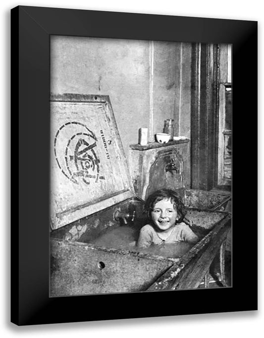 Child Bathes in Sink 16x22 Black Modern Wood Framed Art Print Poster