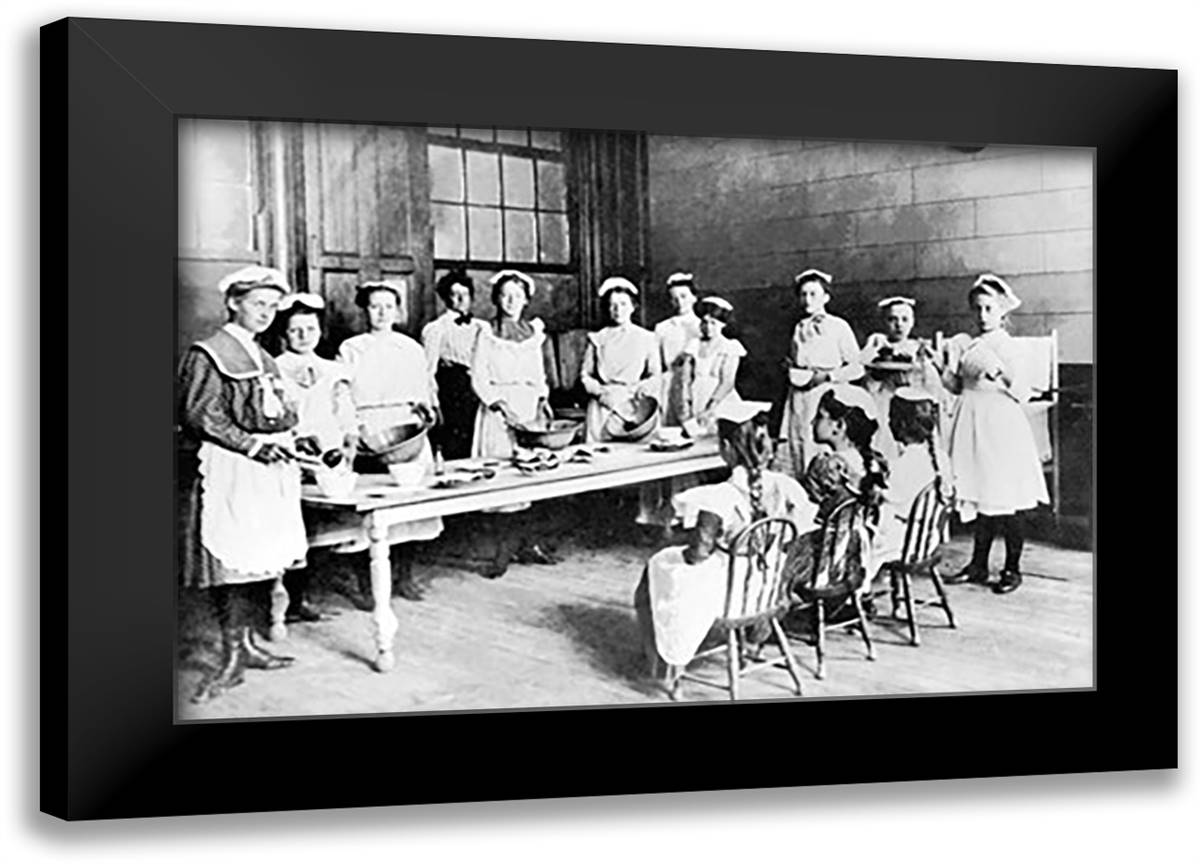 Women in Home Economics Class 22x16 Black Modern Wood Framed Art Print Poster