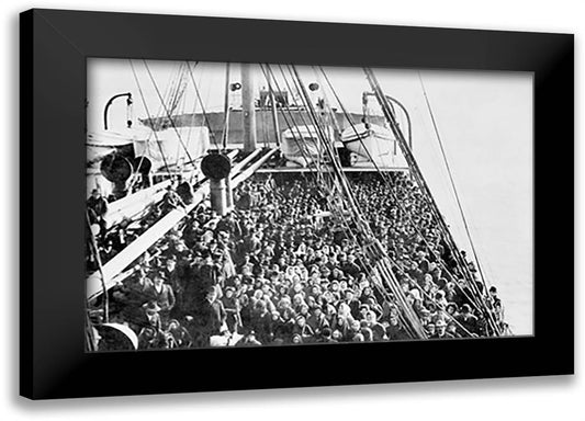 Crowd of Immigrants Standing on Deck 22x16 Black Modern Wood Framed Art Print Poster