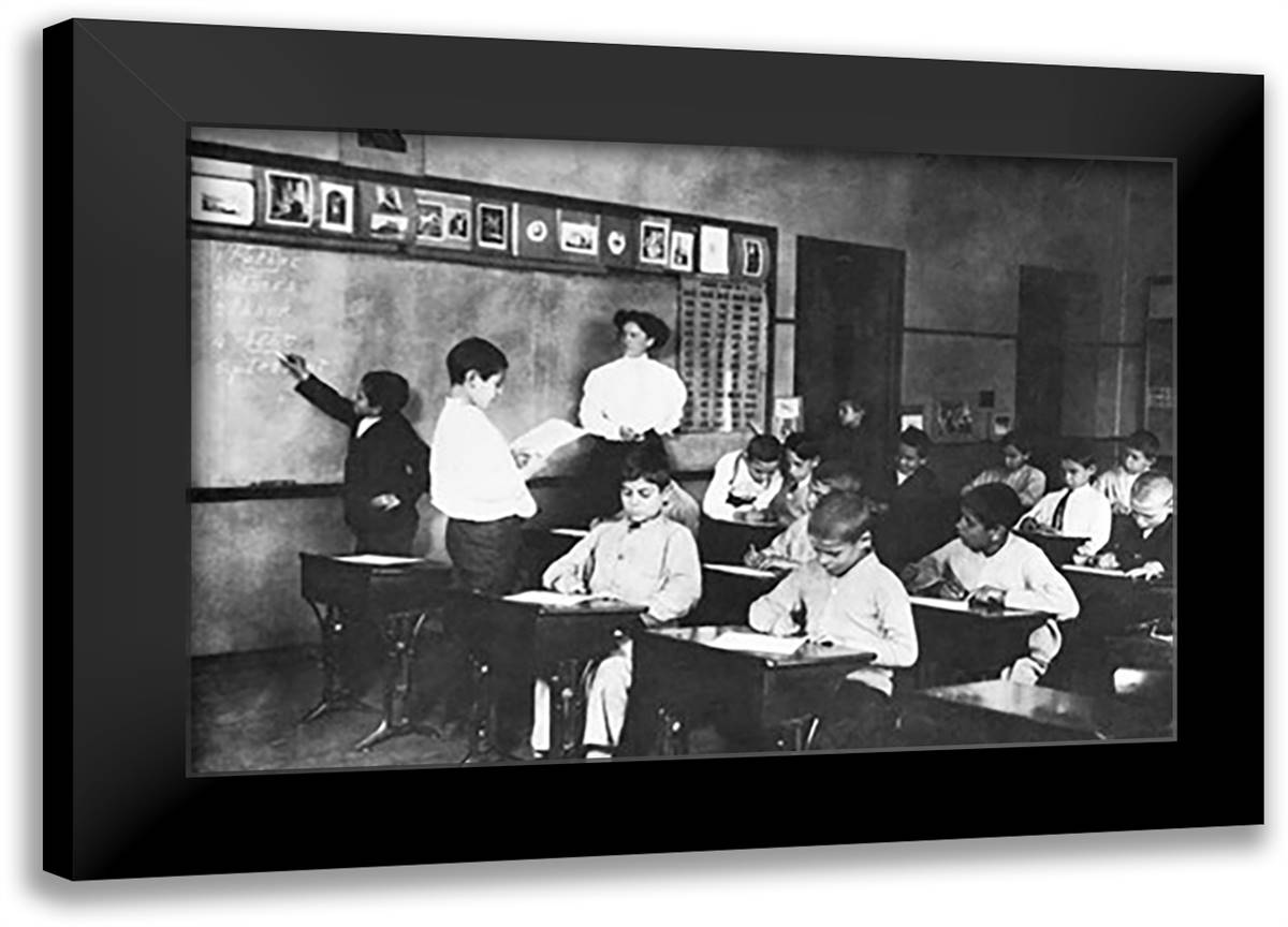 Students and Teacher in Public School Classroom 22x16 Black Modern Wood Framed Art Print Poster