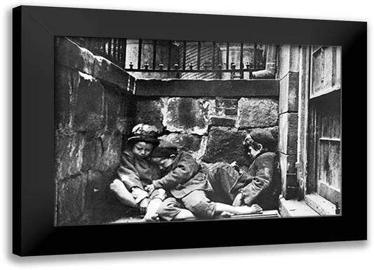 Street Kids Huddle Together on Mulberry Street 22x16 Black Modern Wood Framed Art Print Poster