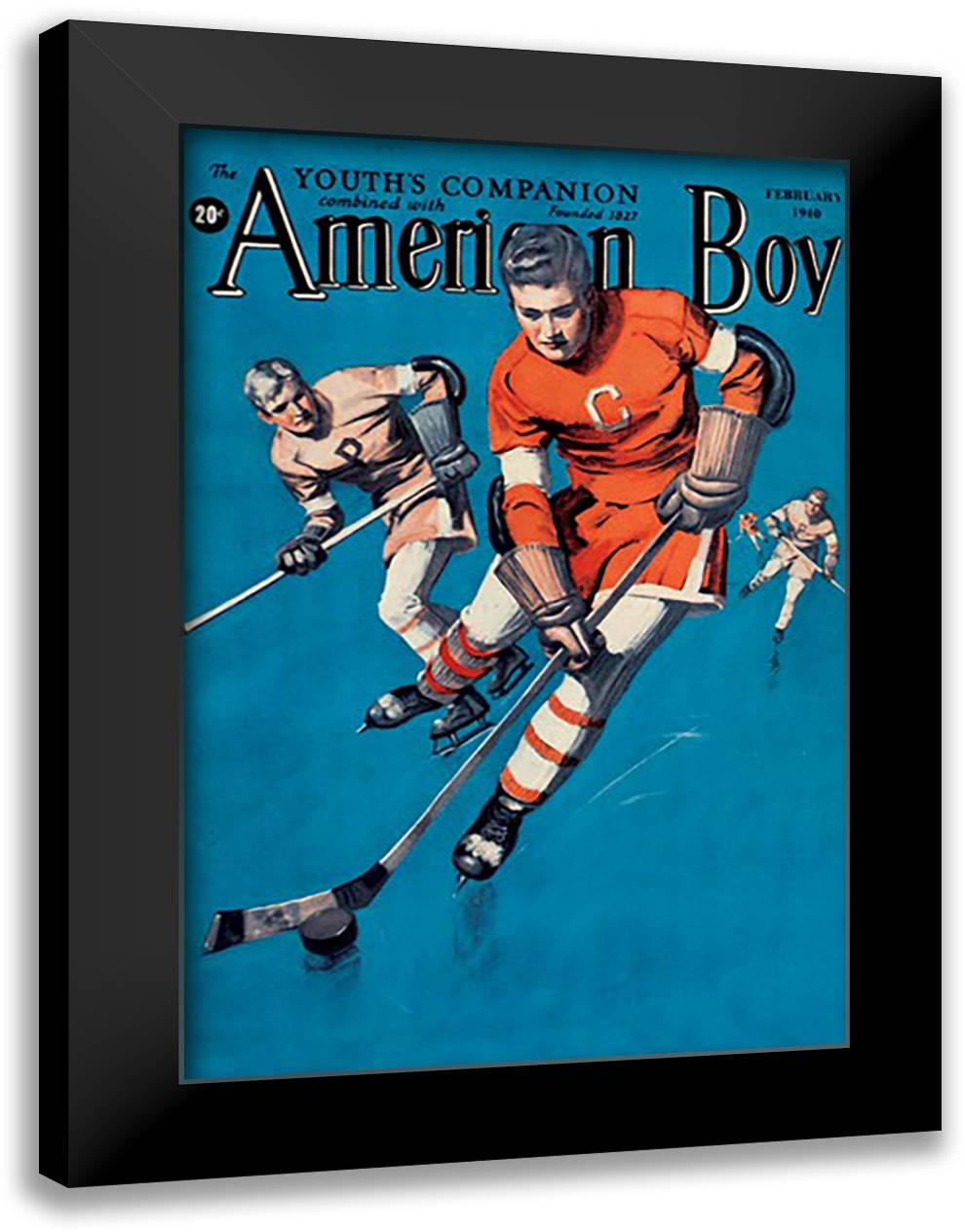 American Boy Hockey Cover 16x22 Black Modern Wood Framed Art Print Poster