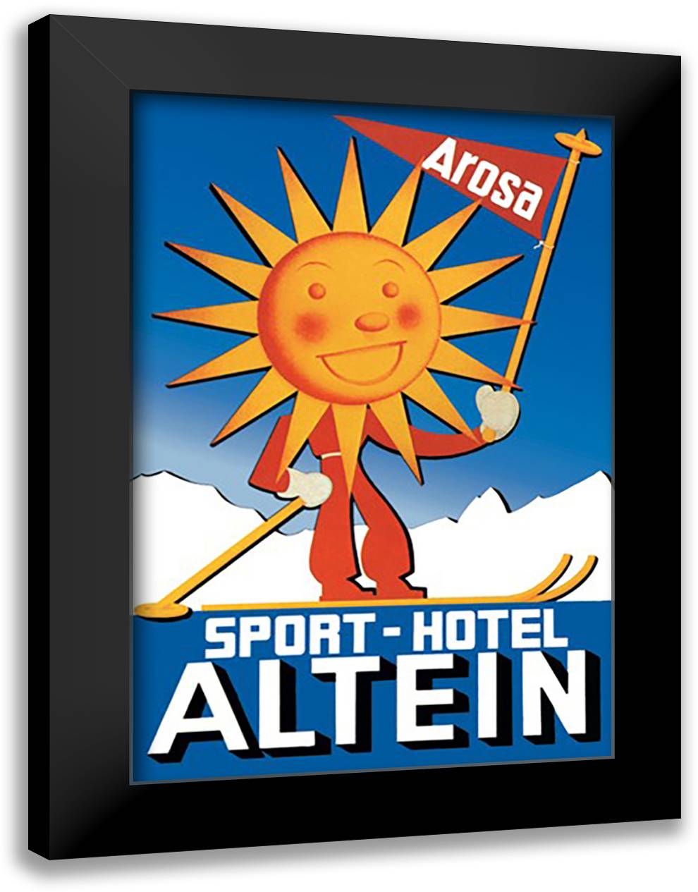 Sport Hotel Altein: Sun-Headed Skier 16x22 Black Modern Wood Framed Art Print Poster by Seiler