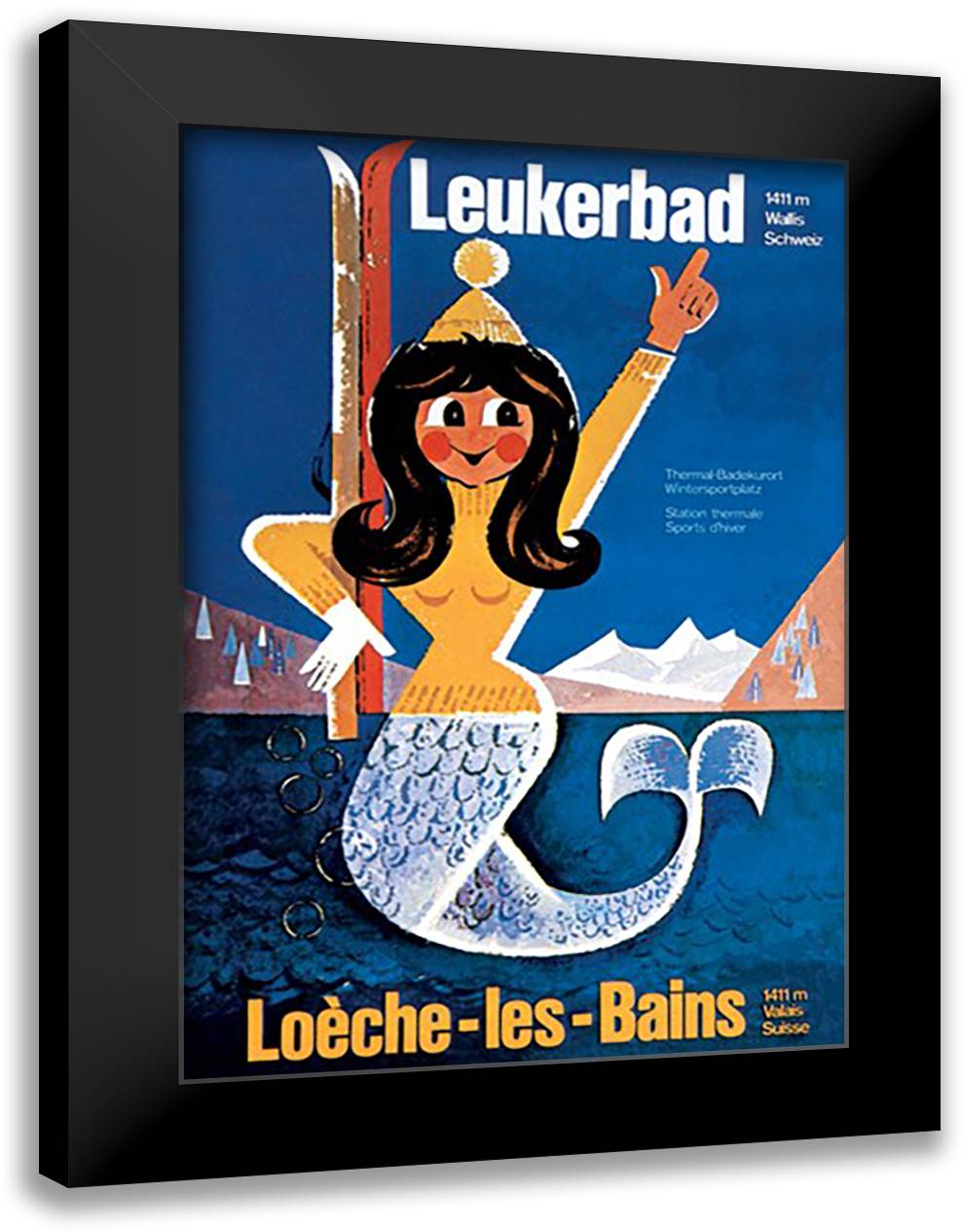 Mermaid in Winter 16x22 Black Modern Wood Framed Art Print Poster by Schulthess, Emil