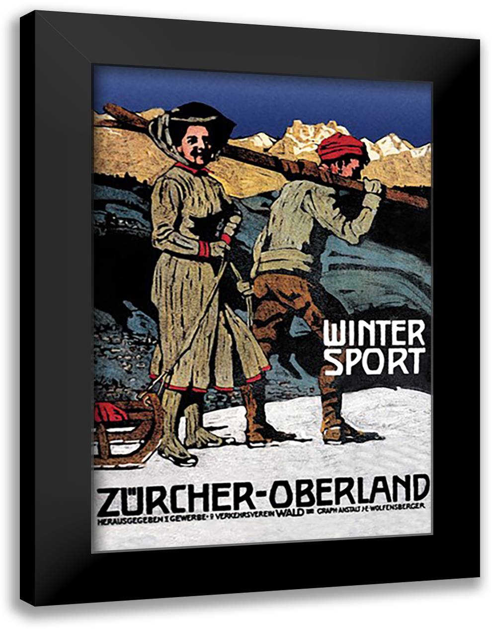 Winter Sport: Cross-Country Skiing 16x22 Black Modern Wood Framed Art Print Poster