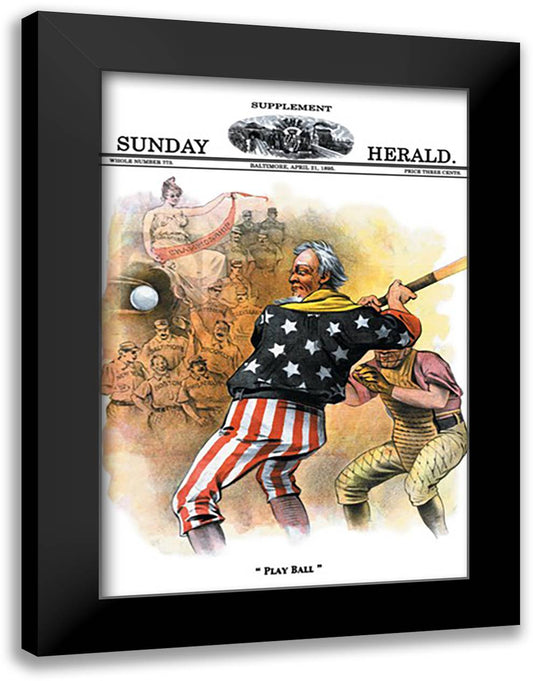 Sunday Herald Supplement: Play Ball 16x22 Black Modern Wood Framed Art Print Poster