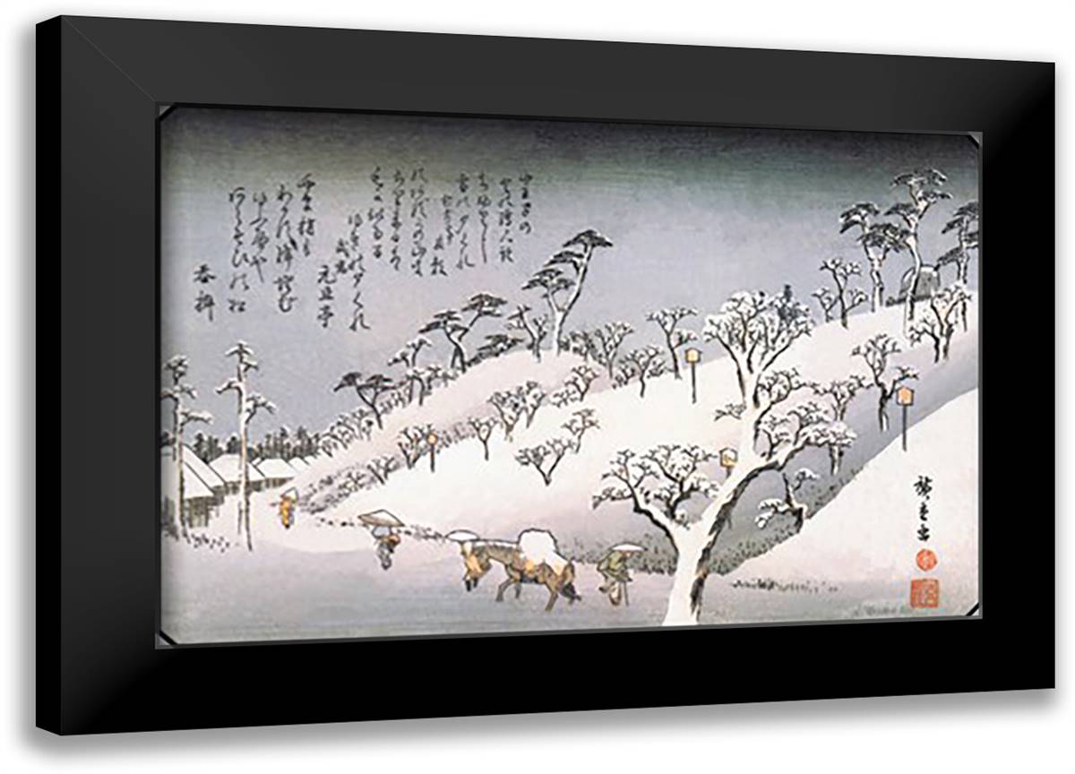 Evening Snow in Asakusa 22x16 Black Modern Wood Framed Art Print Poster by Hiroshige, Utagawa