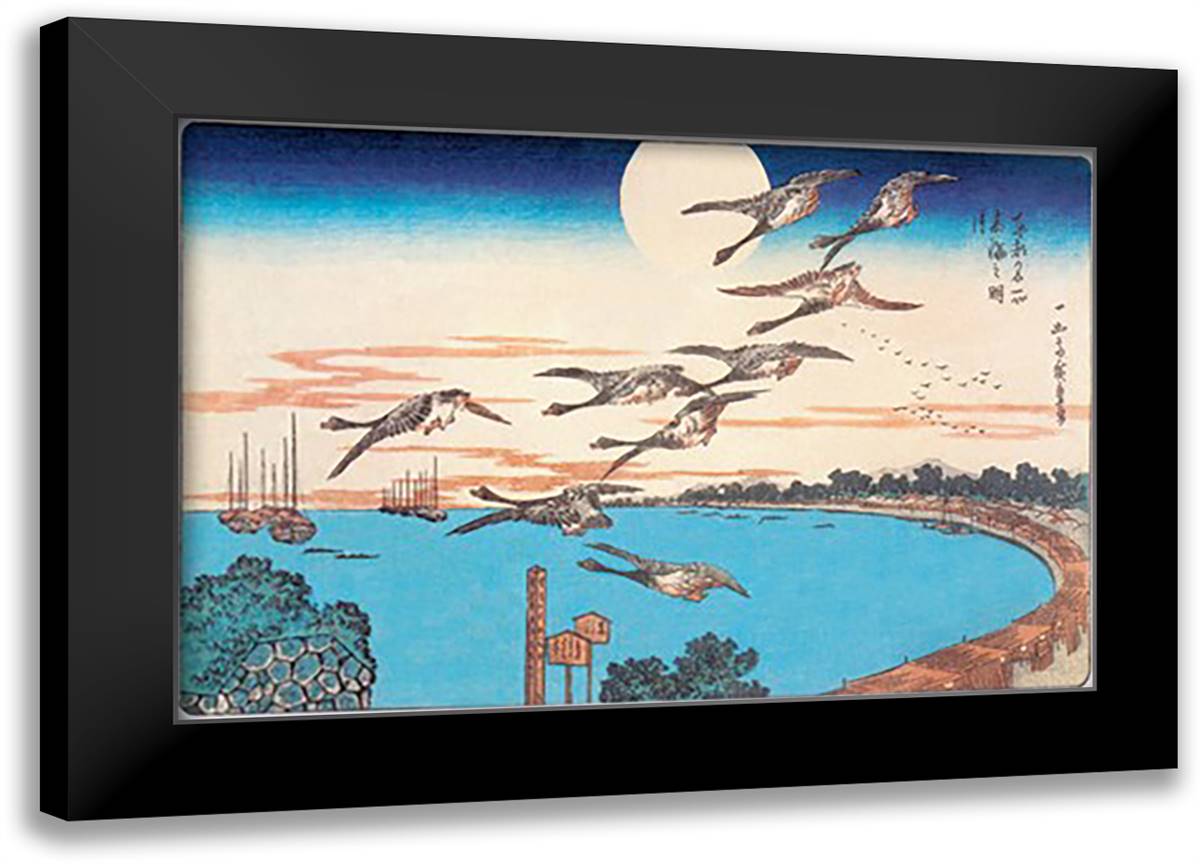 Harvest Moon 22x16 Black Modern Wood Framed Art Print Poster by Hiroshige, Utagawa