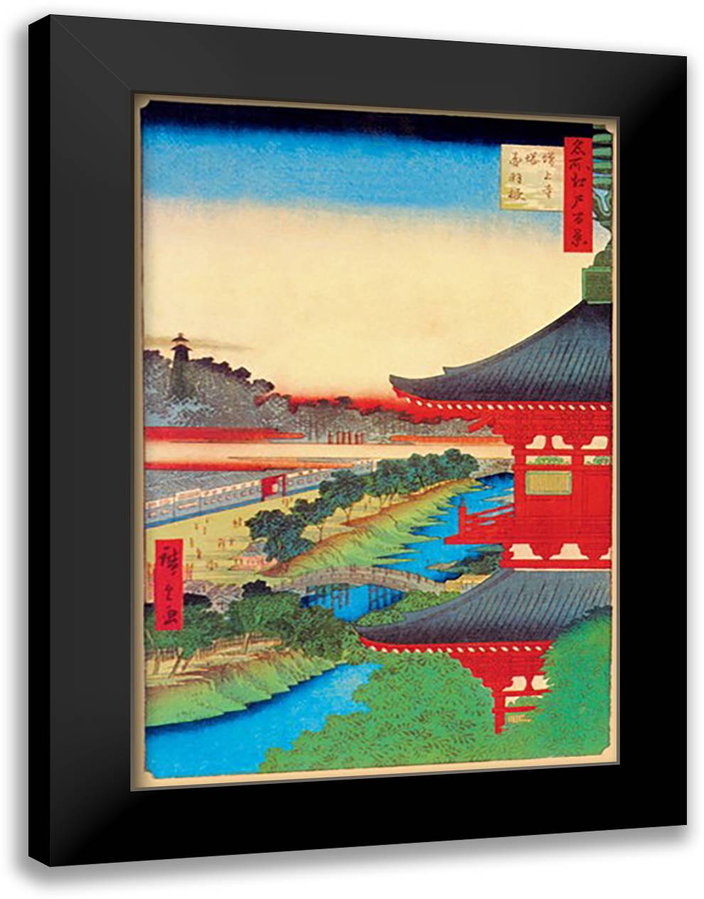 Kameido Shrine 16x22 Black Modern Wood Framed Art Print Poster by Hiroshige, Utagawa