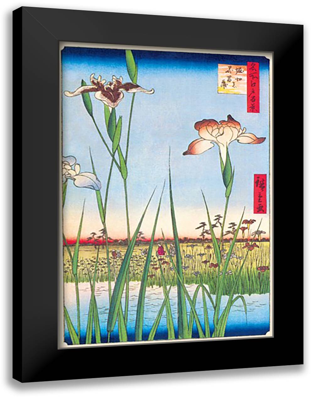 Iris Garden at Horikiri 16x22 Black Modern Wood Framed Art Print Poster by Hiroshige, Utagawa