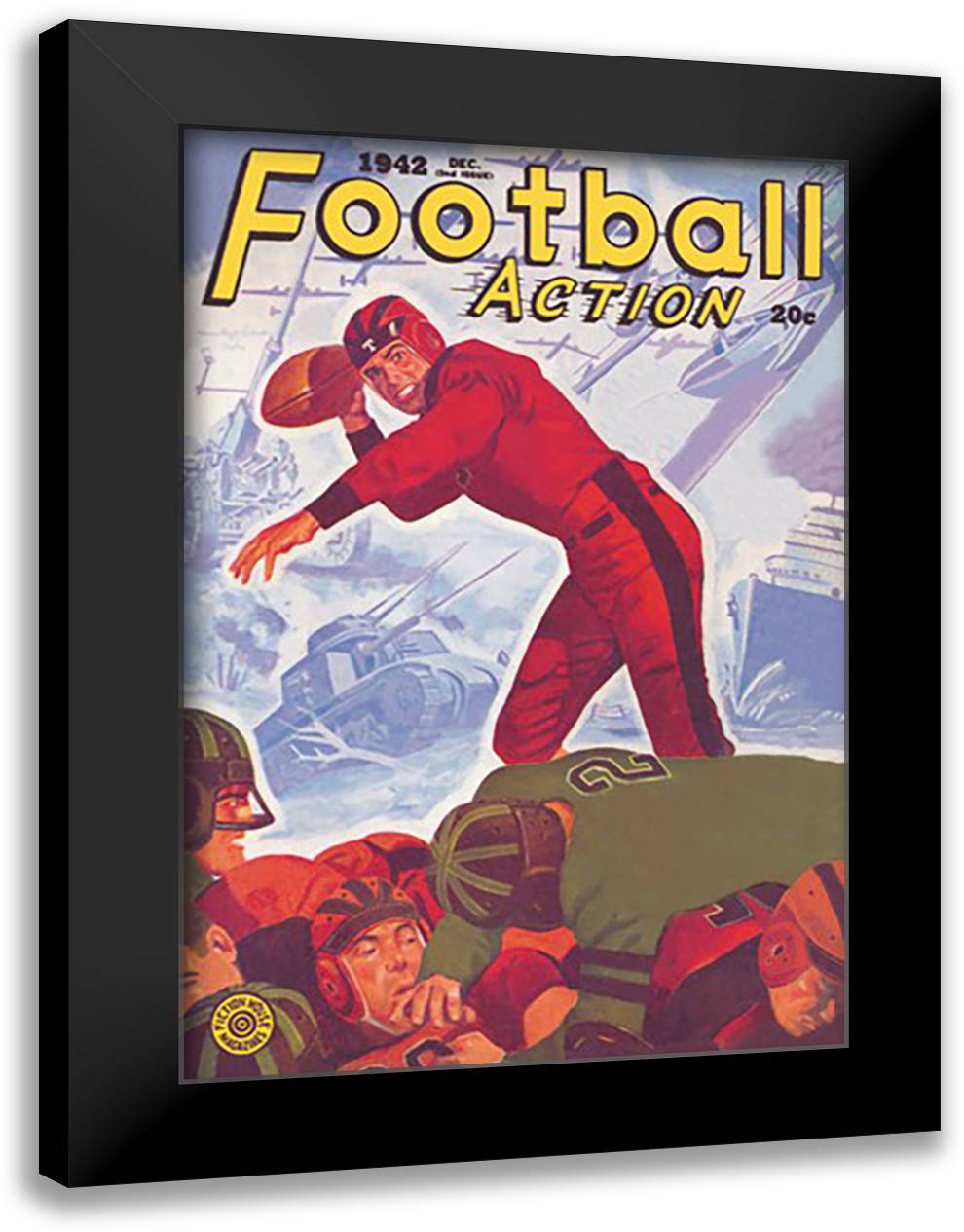 Football Action 16x22 Black Modern Wood Framed Art Print Poster