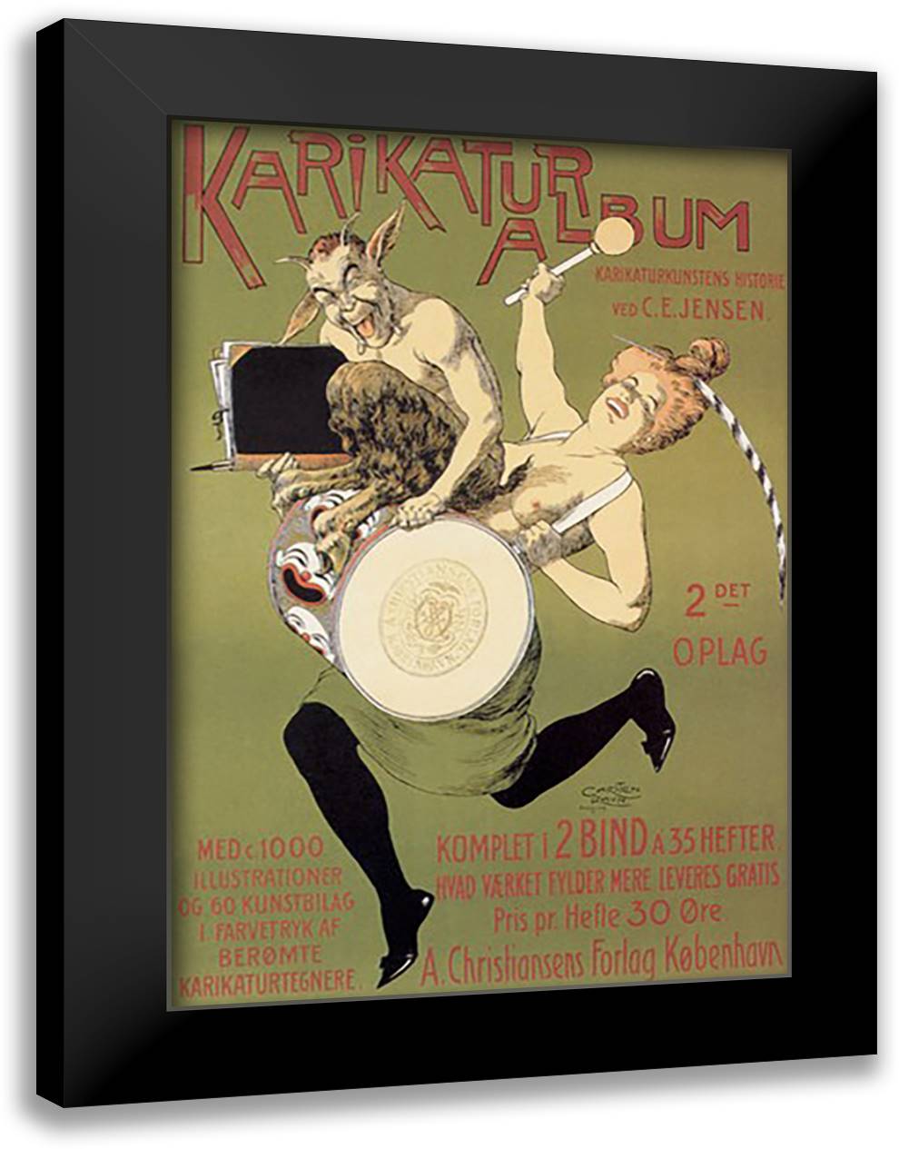 Woman and Pan with Drum 16x22 Black Modern Wood Framed Art Print Poster by Ravn, Carsten