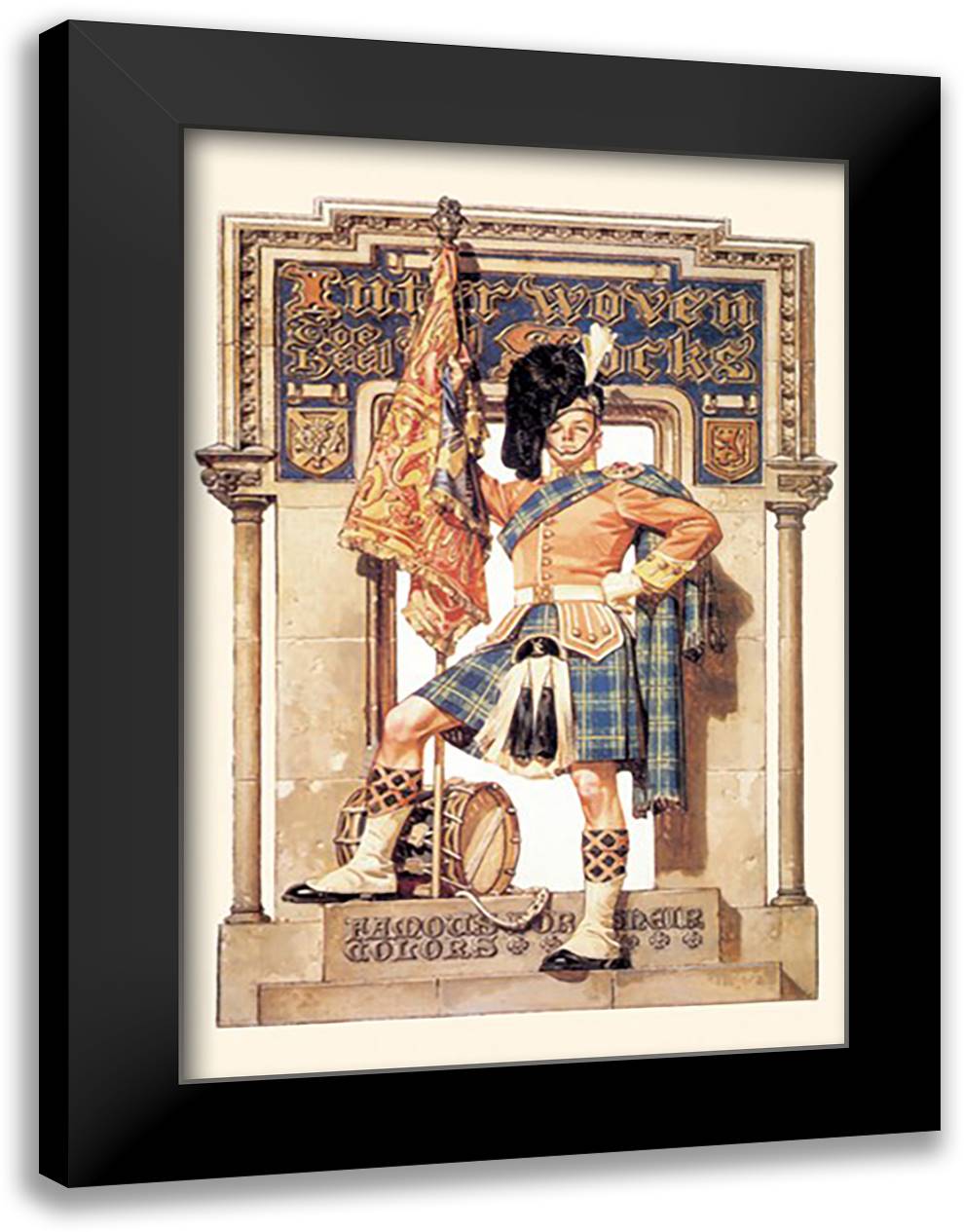 Scotsman with Drum and Flag 16x22 Black Modern Wood Framed Art Print Poster