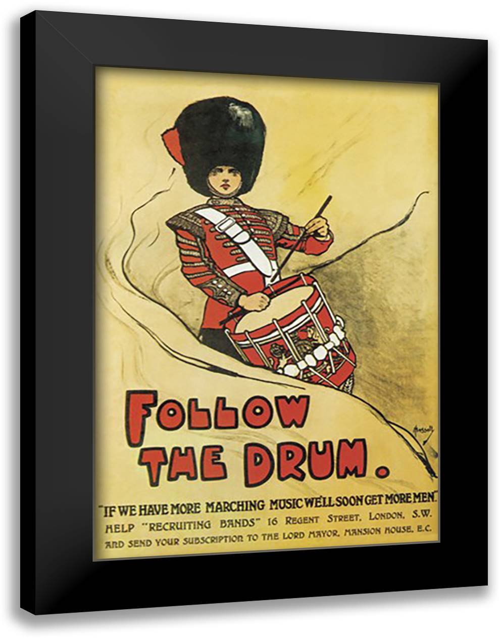 Follow the Drum 16x22 Black Modern Wood Framed Art Print Poster by Hassall, John