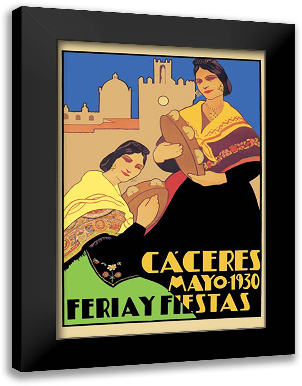 Happy Fiesta 16x22 Black Modern Wood Framed Art Print Poster by Caldera, Juan