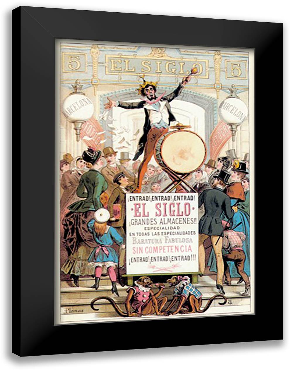 Musician with Drum Performs for Crowd 16x22 Black Modern Wood Framed Art Print Poster by Planas, E.